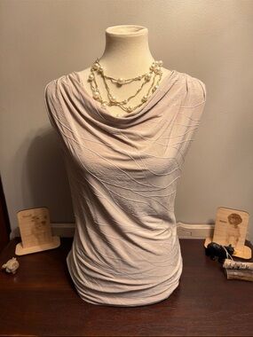 Draped Cowl Neck Top in Light Tan